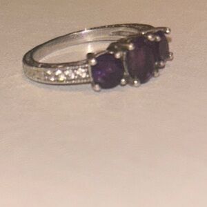 Genuine Three-Stone Amethyst Gemstone Ring